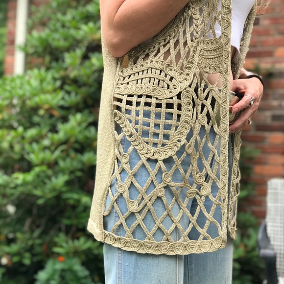 Vintage Jackets & Blazers - Vintage vest boho gold lurex OSFM